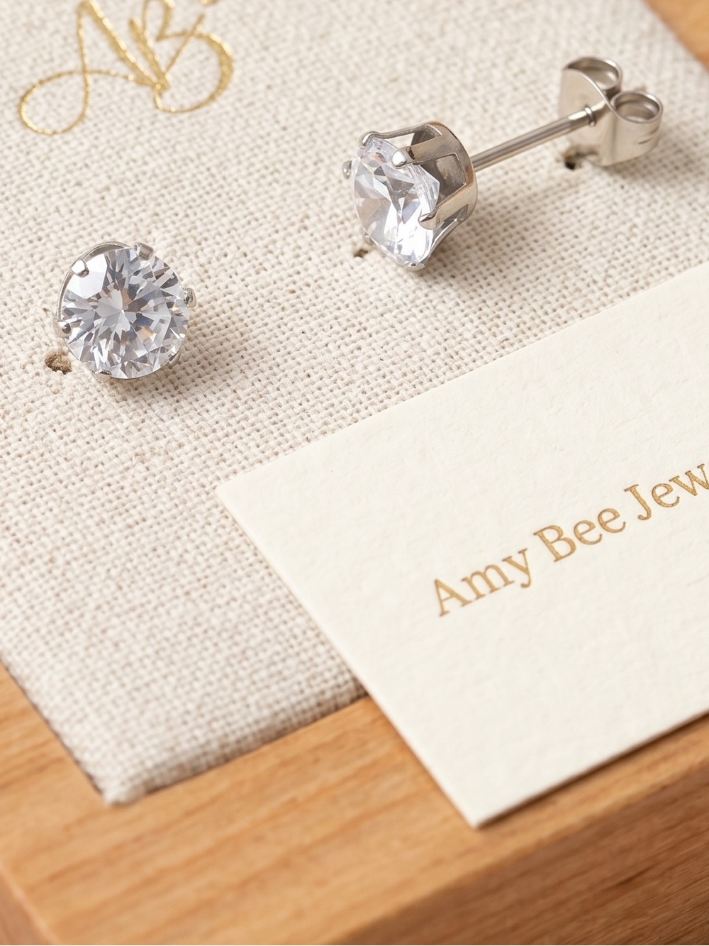 14k Gold Plated CZ Stud Earrings. New.